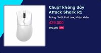 Chuột không dây Attack Shark R1 (Trắng - Mới, Full box, Nhập khẩu)