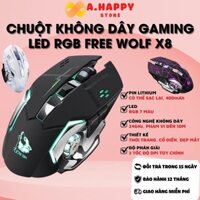 Chuột không dây gaming LED RGB FREE WOLF X8 1800DPI |  LED RGB 7 màu, 6 phím Macro, có phần mềm tùy chỉnh riêng