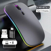 Chuột không dây LED tương thích Bluetooth 2.4GHz Slim có thể sạc lại Chuột im lặng RGB Chuột chơi game tiện dụng cho máy tính xách tay PC