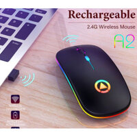 Chuột Không Dây Siêu Mỏng Có Thể Sạc Điện Chơi Game Chuyên Nghiệp Đèn LED 7 Màu A2 - Hàng Chính Hãng - Đen