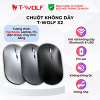 Chuột không dây siêu mỏng tự sạc T-Wolf X2 Cao Cấp (Wireless/Bluetooth), chuột pin sạc