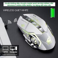 Chuột máy tính, Chuột không dây chuyên GAME Wolf X8 PRO NÂNG CẤP Wireless 2.4GHz Siêu Víp 2021 Tự động đổi màu sắc