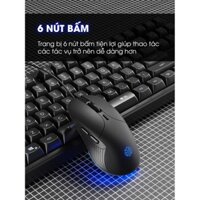 Chuột máy tính có dây TEKKIN INPHIC B2 gaming silent tắt âm 6 nút bấm 8800 DPI có app laptop pc chơi game làm việc