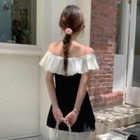 CHUXU Áo thun nữ Áo len lệch vai kiểu Pháp cổ điển Áo thun đa năng đơn giản