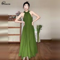 Chuxu Ins Style Váy Maxi chữ A không tay eo cao Áo choàng dạ hội thanh lịch