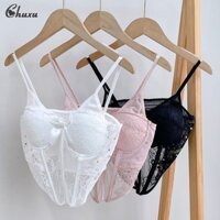 Chuxu Nguyên Chất Gợi Cảm Ren Nơ Treo Corset Eo Giảm Béo Niche Hot Girl Top Dành Cho Nữ