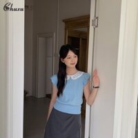 CHUXU Ruo Bei Xuân Phong Cách Hàn Quốc Ngọt Ngào Trẻ Peter Pan Cổ Phong Cách Cổ Điển Khâu Bay Tay Áo Dành Cho Nữ