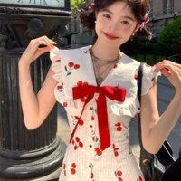 Chuxu Rượu Anh Đào Phong Cách Hàn Quốc Đầm Bé Gái Cao Cấp Tính Khí Hình Flattering Váy Ngắn