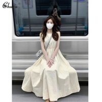 Chuxu Váy mơ không tay kiểu Pháp lãng mạn Váy dài yếm khí chất nữ