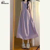 CHUXU Váy một mảnh không tay dành cho nữ Sữa nhẹ nhàng Màu tím ngọt ngào Áo Vest mới Váy dáng rộng