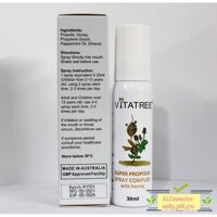 Chuyển phát nhanh [ Mẫu mới 30ml, date 2024 ] Xịt keo ong Vitatree 25ml, Vitatree Super Propolis Spray complex with Hon