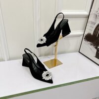 CHUYÊN SỈ- GIÀY SANDAL CAO GÓT BÍT MŨI DA LỘN BẦU ĐÁ TRẮNG GÓT TAM GIÁC 7 PHÂN