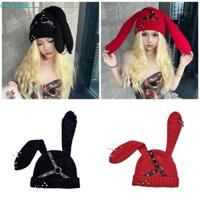 Ciling Handmade Móc Punk Đầu Lâu Mũ Hoạt Động Ngoài Trời Mũ Thỏ Dài Tai Đinh Tán Mũ