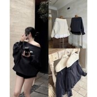 CiNaDoo- Áo trễ vai hoạ tiết kẻ phối cách điệu tay bồng tặng kèm quần umi phong cách cá tính