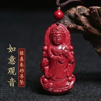 Cinnabar Guanyin Pendant chu sa mặt dây chuyền Phật Bà Quan Âm cát vàng tím hàm lượng cao bảo vệ giác ngộ linh vật Vòng cổ màu đỏ