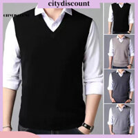 Citydiscount  Áo len dệt kim Kntting Áo len nam dệt kim Áo len nam Slim Fit Áo len không tay cổ chữ V Áo Vest dệt kim sành điệu Áo ghi lê cho nam giới trung niên Dây buộc màu trơn