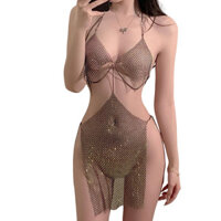 Citydiscount  Váy bơi đính đá Bộ đồ bơi đính đá lấp lánh Bộ đồ bơi nàng tiên cá gợi cảm với chi tiết dây chuyền kim cương giả và vỏ lưới cá Hoàn hảo cho các bữa tiệc hồ bơi và đêm câu lạc bộ