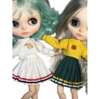 Classic PlaidStriped Pleated Skirt For 12inch Blythe Pullip Azone Dolls Clothes - green