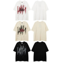 Classic THỜI TRANG BALY STYIE Nam Nữ Cotton Tay Ngắn Họa Tiết Graffiti Trên ngực Áo Thun Unisex Cao Cấp
