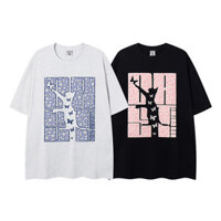 Classic THỜI TRANG BALY STYIE Nam Nữ Cotton Tay Ngắn Họa Tiết Mèo Áo Thun Unisex Áo