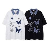 Classic THỜI TRANG BALY STYIE Nam Nữ Polo Xanh Bướm Phù Hợp Với Unisex Áo Tay Ngắn