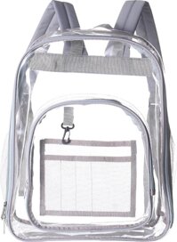 Clear PVC Backpack Transparent Bag Work Concert Security Travel College - Light Gray