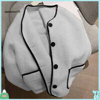 Clearance479 Áo khoác màu tương phản Áo khoác mùa xuân nữ Áo khoác len dài tay sành điệu có túi dành cho nữ Hoàn hảo cho áo len Cardigan một ngực mùa thu đông theo phong cách Ol Colo tương phản