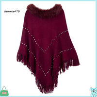 Clearance479 Áo Len Mũi Đan Khăn Phong Cách Bohemian Lông Giả Poncho Với Tua Rua Trang Trí Hạt Áo Khoác Mùa Đông Nữ Cho Ấm Áp Và Phong Cách Xu Hướng Thời Trang Đông Nam Á