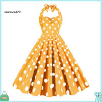 Clearance479 Đầm Dây Kéo Vô Hình In Chấm Vintage Đầm Cổ Điển 50 Retro Dây Cổ Chấm In Chữ A Cho Mùa Hè Dạ Hội Đông Nam Á Người Mua Yêu Thích