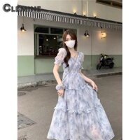Clemine Nữ Cổ Vuông Hoa Puff Tay Đầm Nhẹ Nhàng Đi Biển Ngày Lễ Bánh Đầm