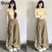 Clemine Nữ Maill Kaki Quần Jean Ống Rộng Lau Dụng Cụ Rời Giảm Béo Và Thẳng Chuông-Bottom Quần