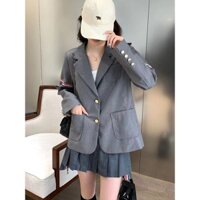 CLEV Thom Browne double sleeve ribbon stitching slimming suit jacket women's autumn Design British style lapel gold buckle suit top