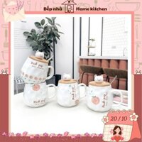 [CLIP THẬT] LY CỐC SỨ quà tặng heo lợn trái đào dễ thương combo kèm muỗng thìa, nắp, 400ml - CÓ SẴN