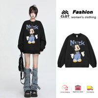 CLOT Áo Khoác nỉ mùa thu nữ Đen form rộng áo sweater Chuột Mickey in hình cute fashion local brand