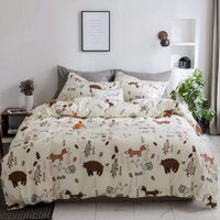 CLOTHKNOW Boys Comforter Sets Queen Yellow Bear Fox Bedding Sets Full Teen Cartoon Bed Set Woodland Theme Animal Forest Bedding Sets Full 3 Pcs Bed...