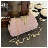Clutch nữ túi cầm tay dự tiệc nắp cài chiếc lá cuốn bay TINI CLE23