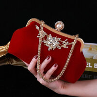 Clutch nữ túi cầm tay dự tiệc vải nhung đính đá hoa cao cấp kèm dây đeo BAG U CN5H42