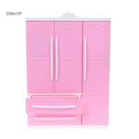 Cminyp Ba Cửa Màu Hồng Hiện Đại Tủ Quần Áo Cho Búp Bê Nội Thất Quần Áo Phụ Kiện Đồ Chơi Vinh Quang