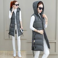 CMT004 - Áo phao gile nữ dáng dài, có mũ trùm đầu, phong cách Hàn Quốc - Xám                          - 37878960                                                       Yêu thích
