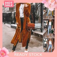 Cmx Nữ Cardigan Áo Khoác Ve Áo Dài Tay Mở Phía Trước Vàng Nhung Vải Áo Khoác Màu Trơn Chiều Dài Giữa Áo Khoác Ngoài