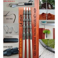(CN4m)Sào rút inox đa năng,gậy kéo dài như ý và thu gọn dùng móc cành cây,lấy hoa quả trên cao,phơi đồ,treo lồng chim