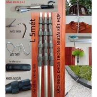 (CN5m)Sào rút inox đa năng,gậy kéo dài như ý và thu gọn dùng móc cành cây,lấy hoa quả trên cao,phơi đồ,treo lồng chim