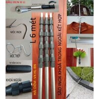 (CN6m)Sào rút inox đa năng,gậy kéo dài như ý và thu gọn dùng móc cành cây,lấy hoa quả trên cao,phơi đồ,treo lồng chim