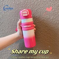 Cnabpc  Cốc giữ nhiệt ống hút dây cầm tay 600ml Thép không gỉ 316 Hoạt hình Cốc nước dễ thương mới
