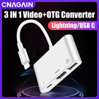 Cnagain 3 trong 1 USB C HDMI + USBOTG + Bộ chuyển đổi sạc nhanh, Bộ chuyển đổi âm thanh Video loại C đa chức năng cho điện thoại thông minh 15 / 14 / 13 Pro Max / Samsung S24 / S23 Đĩa siêu sang U / Chuột / HDTV