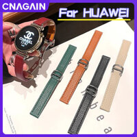 Cnagain Khóa gấp D đơn giản Dây da vải thiều cho HUAWEI Fit 3,14MM 18MM 20MM 22MM Đồng hồ thông minh Dây da cổ điển mềm mại cho HUAWEI Band 10 9 8 Vòng tay thời trang NFC GT 5 4 3 2
