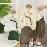 Cny Boys Tang Suit Baby Phong cách Trung Quốc Áo sơ mi mỏng tay ngắn Hanfu Bộ hai mảnh
