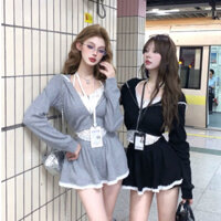 [Có ảnh thật] Set áo khoác croptop dài tay kèm chân váy ngắn phối ren năng động chic ulzzang SAM SAM BOUTIQUE