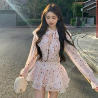 [Có ảnh thật] Set áo voan +chân váy xếp ly voan nữ tính phong cách ulzzang Hàn Quốc SAM SAM BOUTIQUE