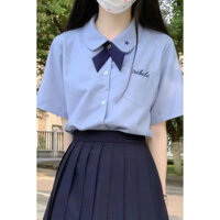 Cổ áo búp bê mùa hè cao cấp mặc bên ngoài phong cách trường học Polyester] Áo sơ mi ngắn tay đồng phục học sinh Áo sơ mi chất liệu JK [nữ
